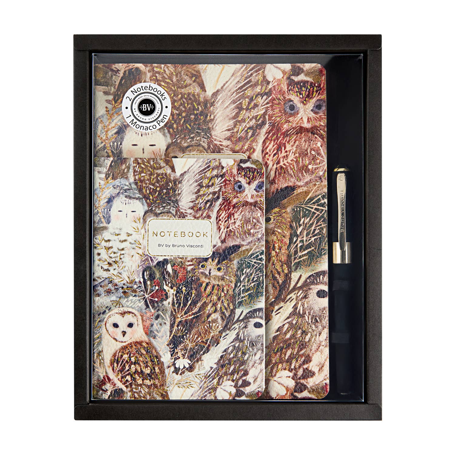 3 Piece Set - Owls - 2 Notebooks + Monaco Pen - BV by Bruno Visconti - 5056498466618 - Sugar River Shoppe - 