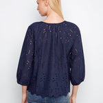 3/4 Raglan Sleeve Blouse with Ties at Notch Neckline - Charlie B - 690178758959 - Sugar River Shoppe - 