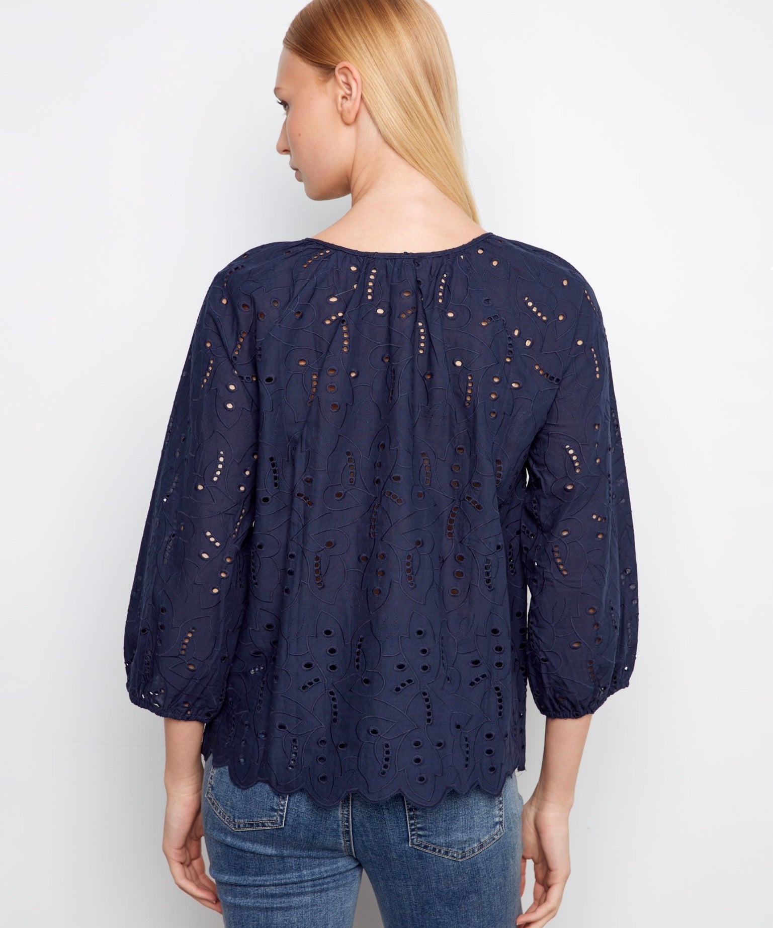 3/4 Raglan Sleeve Blouse with Ties at Notch Neckline - Charlie B - 690178758959 - Sugar River Shoppe - 