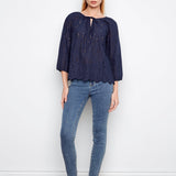 3/4 Raglan Sleeve Blouse with Ties at Notch Neckline - Charlie B - 690178758959 - Sugar River Shoppe - 