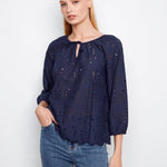 3/4 Raglan Sleeve Blouse with Ties at Notch Neckline - Charlie B - 690178758959 - Sugar River Shoppe - 