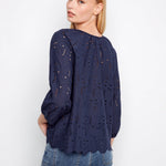 3/4 Raglan Sleeve Blouse with Ties at Notch Neckline - Charlie B - 690178758959 - Sugar River Shoppe - 