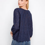 3/4 Raglan Sleeve Blouse with Ties at Notch Neckline - Charlie B - 690178758959 - Sugar River Shoppe - 