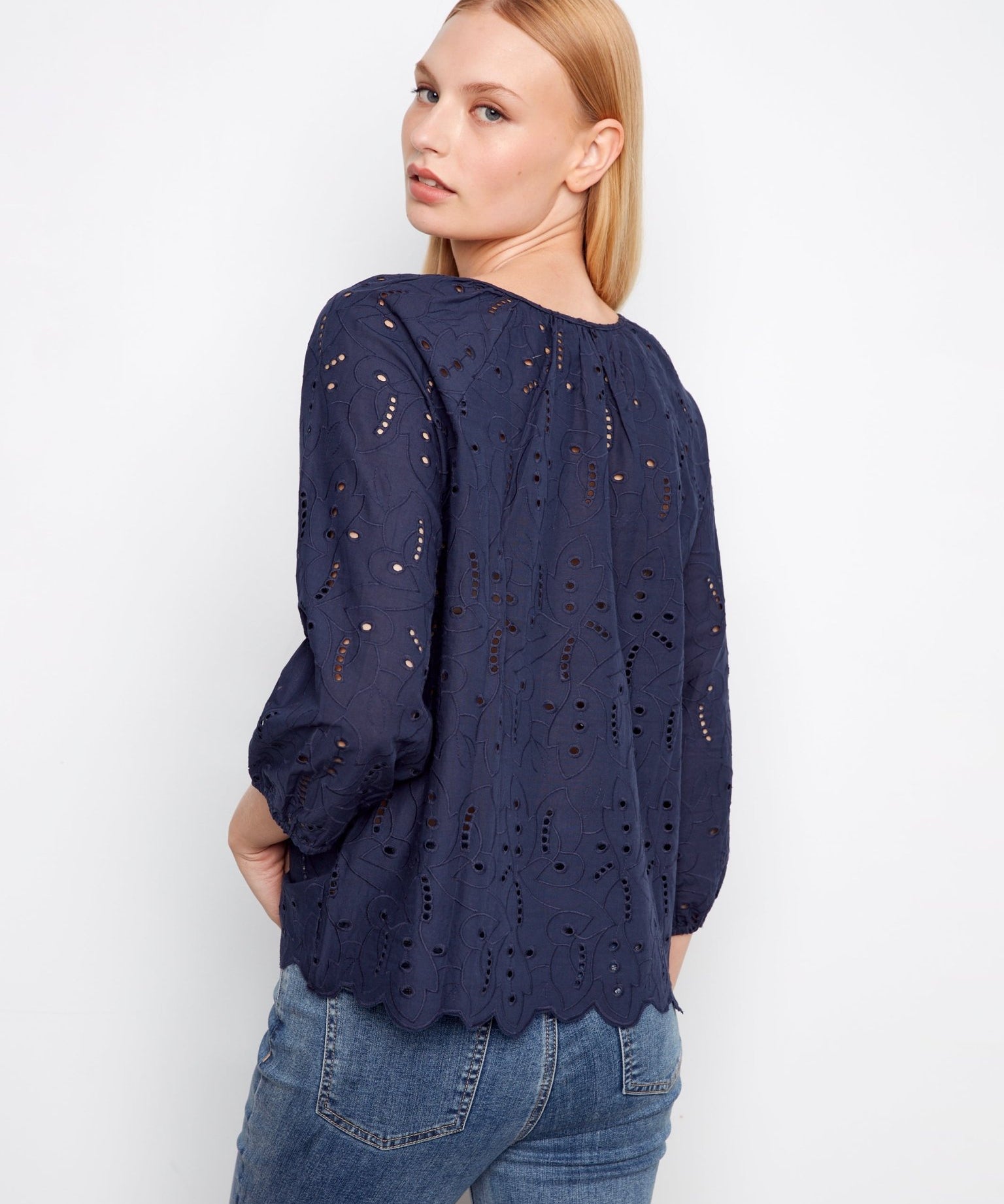 3/4 Raglan Sleeve Blouse with Ties at Notch Neckline - Charlie B - 690178758959 - Sugar River Shoppe - 