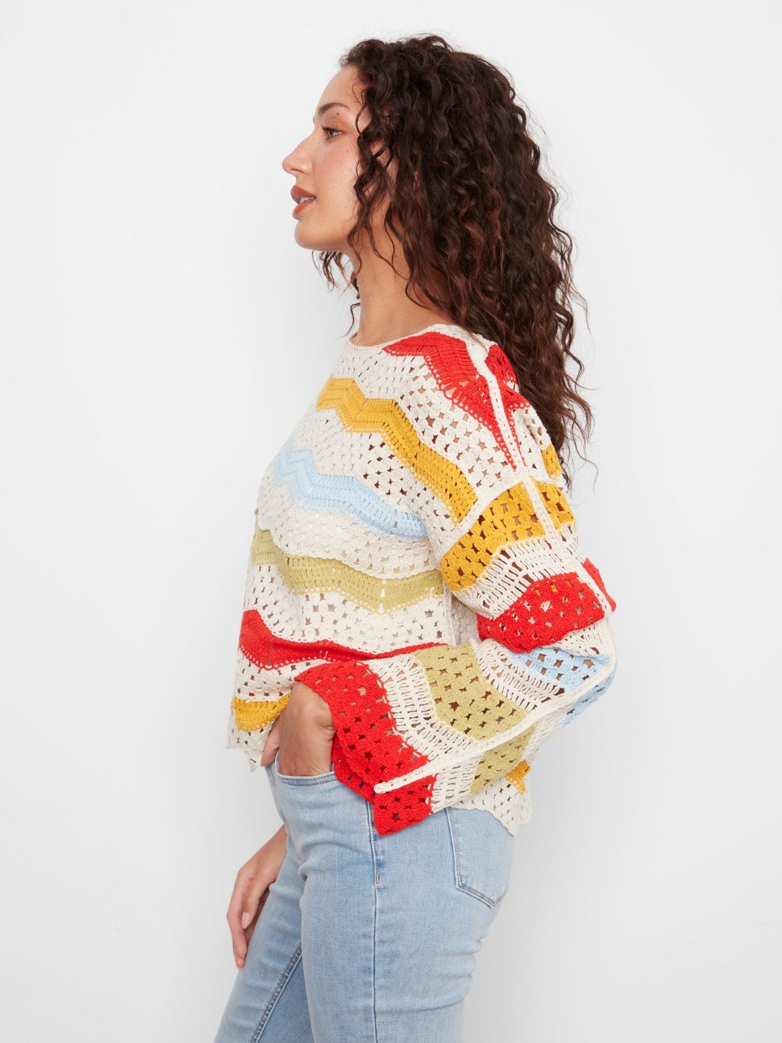 3/4 Sleeve Crochet Top - Charlie B - 690178750175 - Sugar River Shoppe - 
