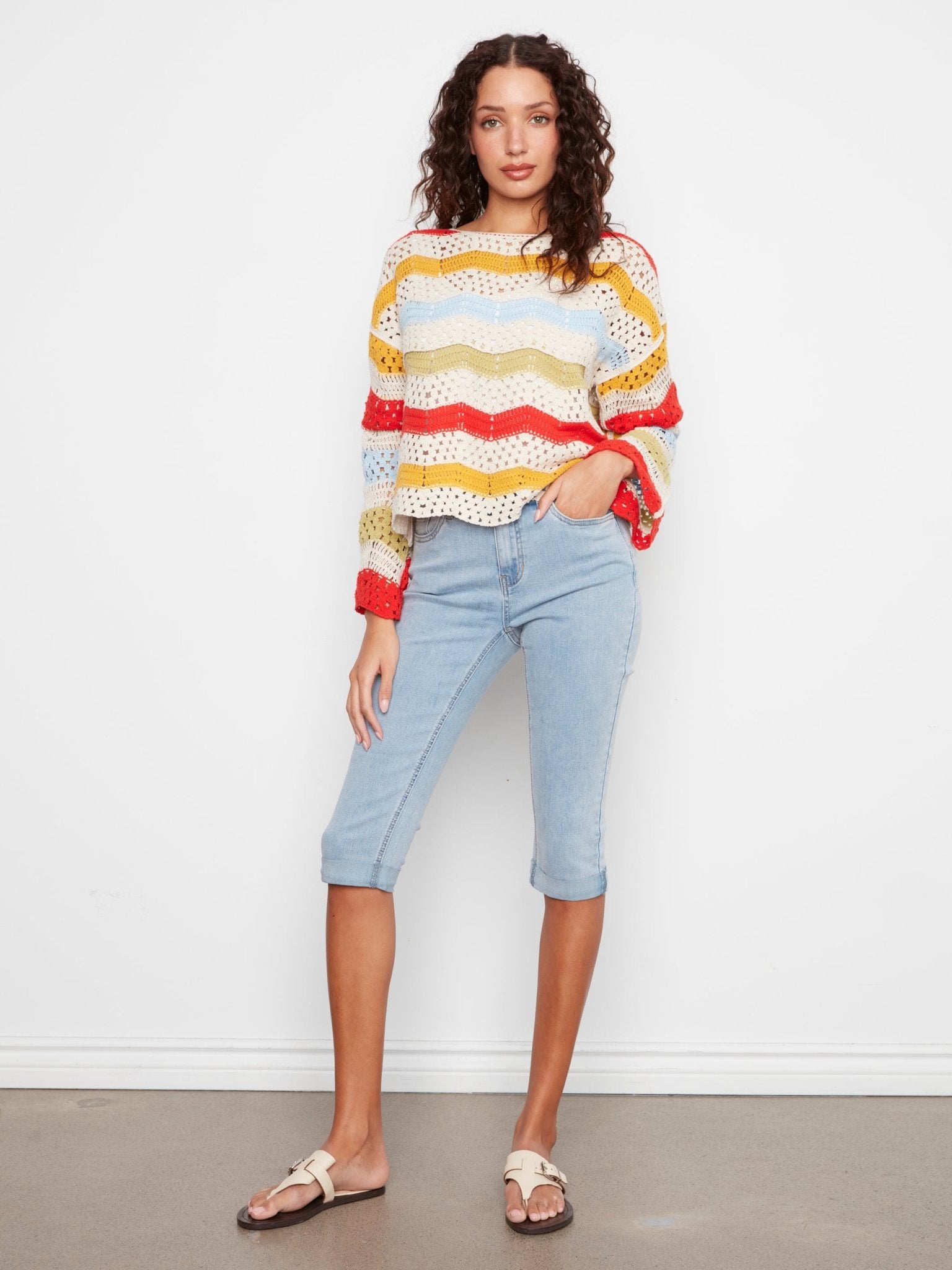 3/4 Sleeve Crochet Top - Charlie B - 690178750175 - Sugar River Shoppe - 