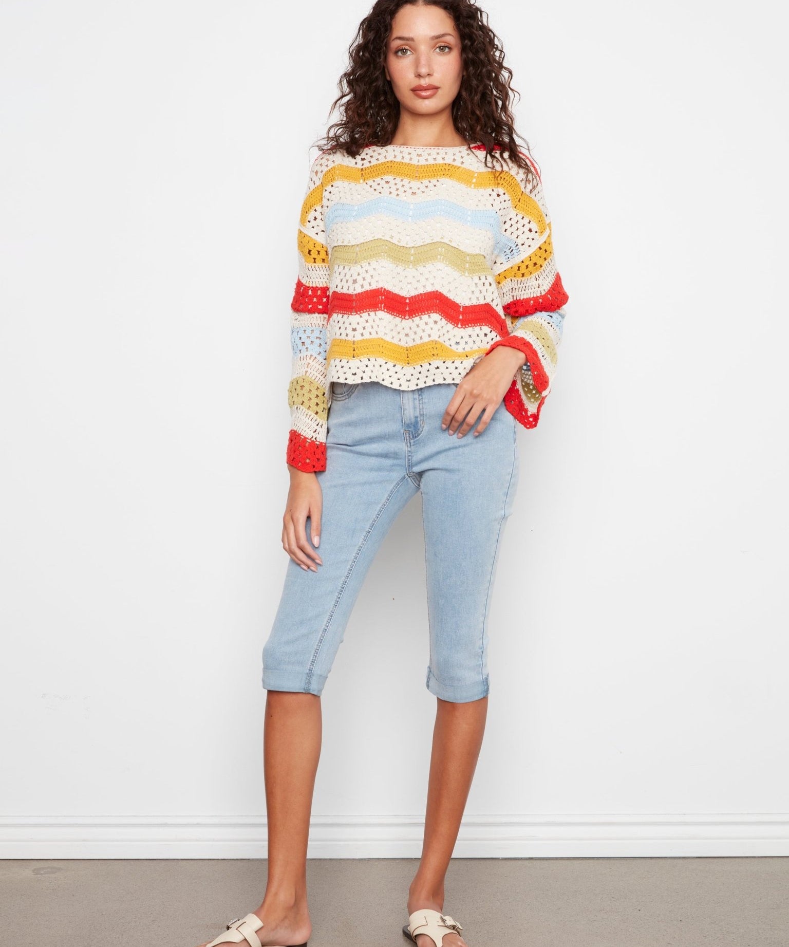 3/4 Sleeve Crochet Top - Charlie B - 690178750175 - Sugar River Shoppe - 