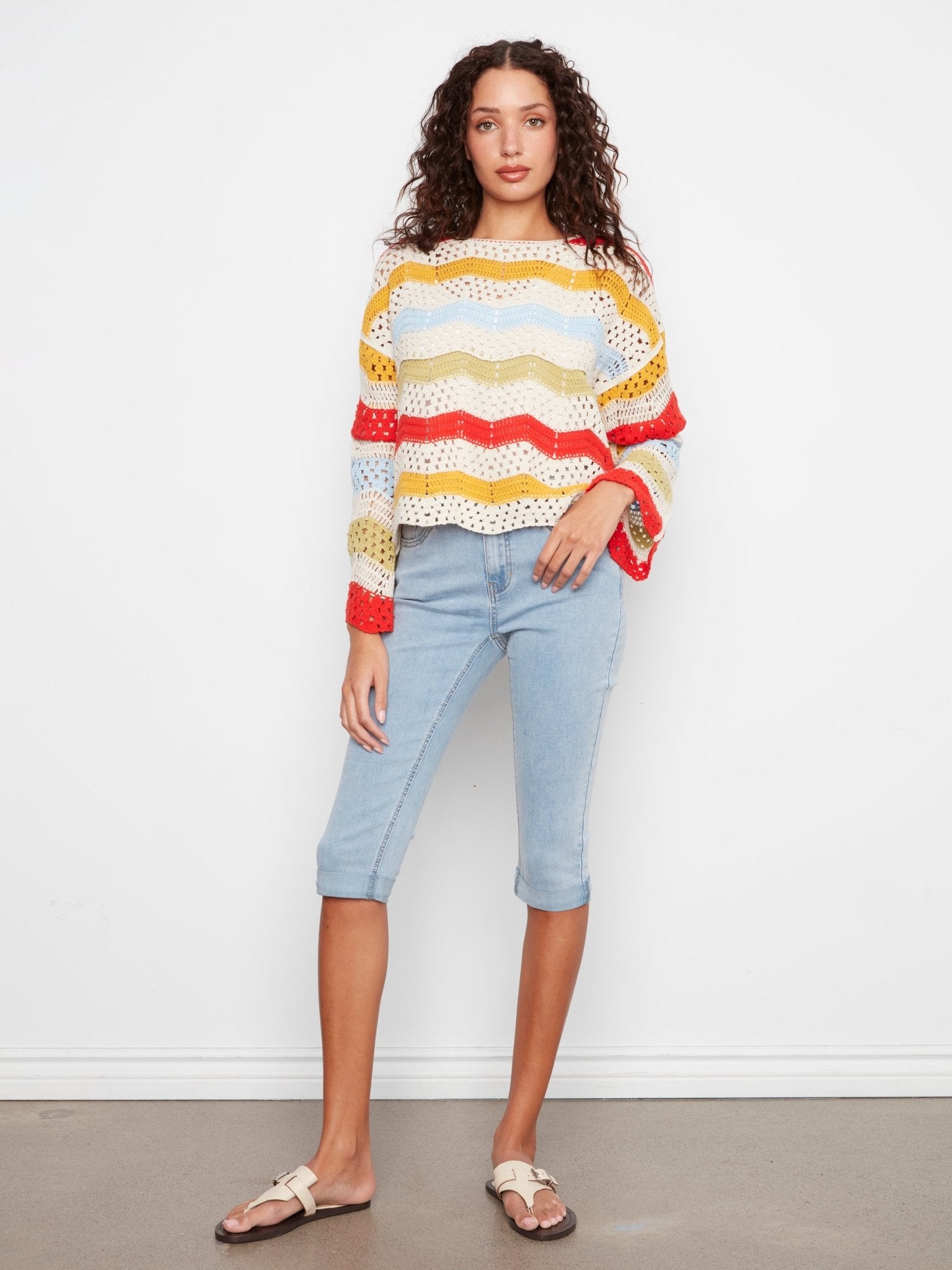 3/4 Sleeve Crochet Top - Charlie B - 690178750175 - Sugar River Shoppe - 