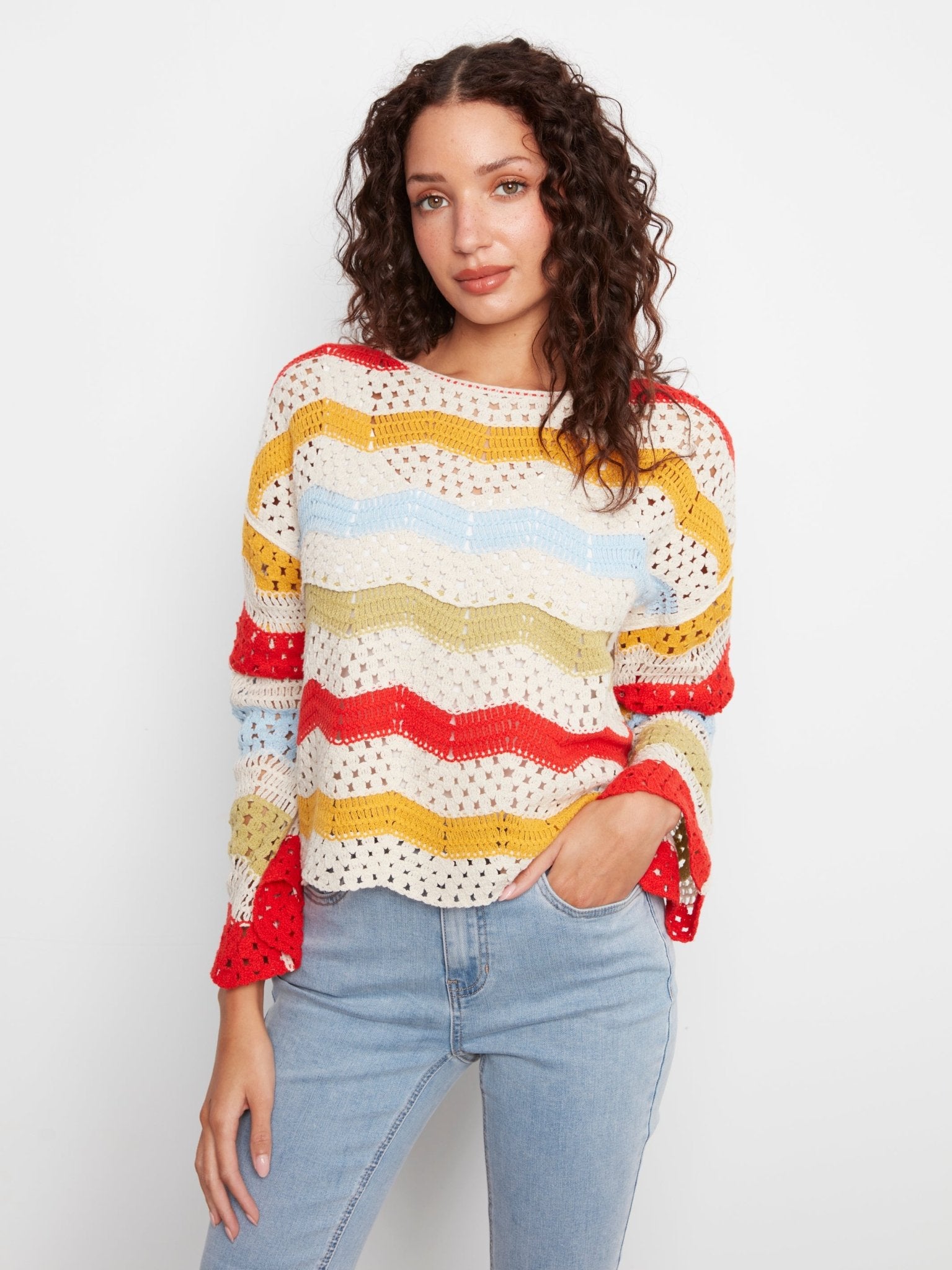 3/4 Sleeve Crochet Top - Charlie B - 690178750175 - Sugar River Shoppe - 
