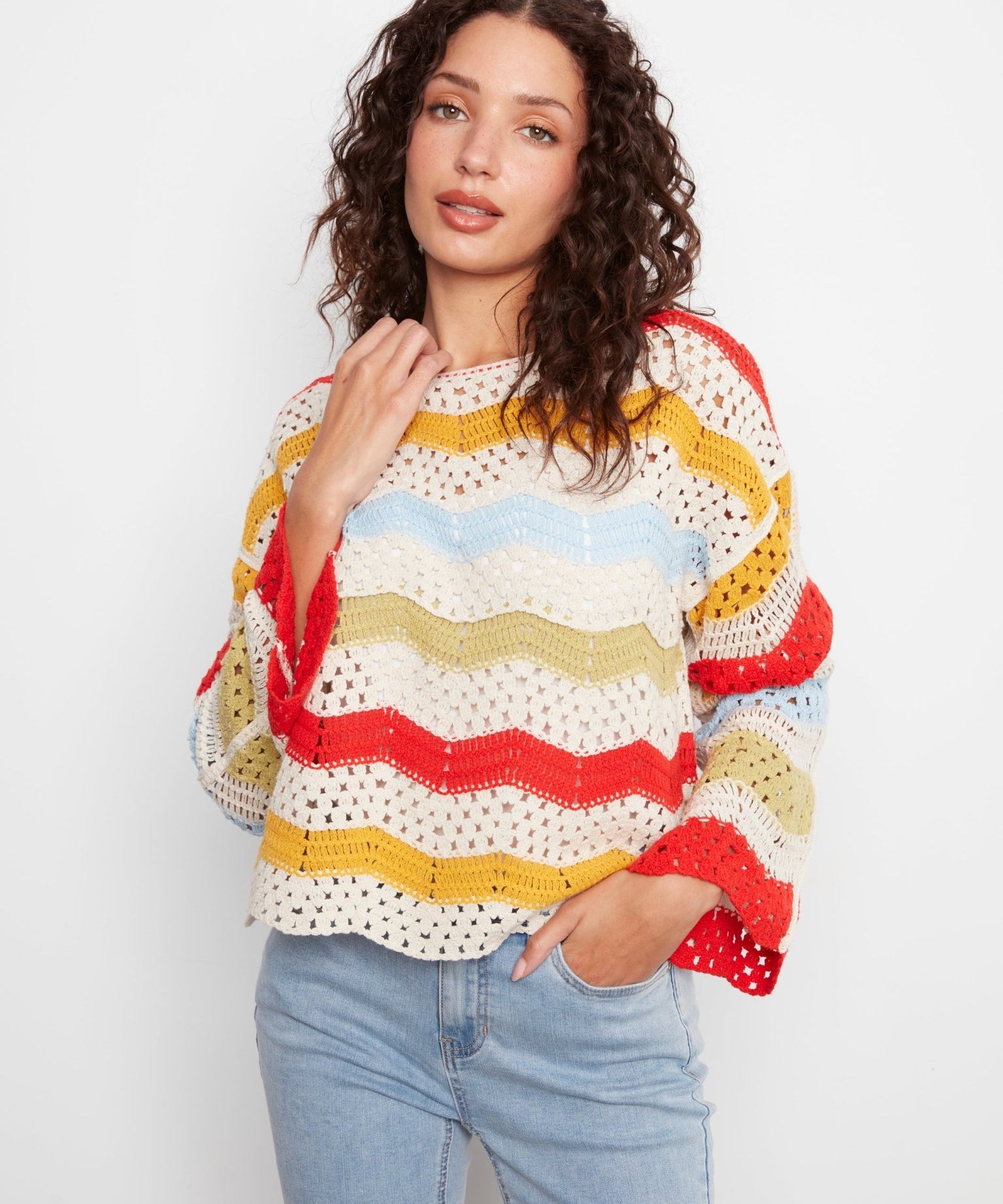 3/4 Sleeve Crochet Top - Charlie B - 690178750175 - Sugar River Shoppe - 