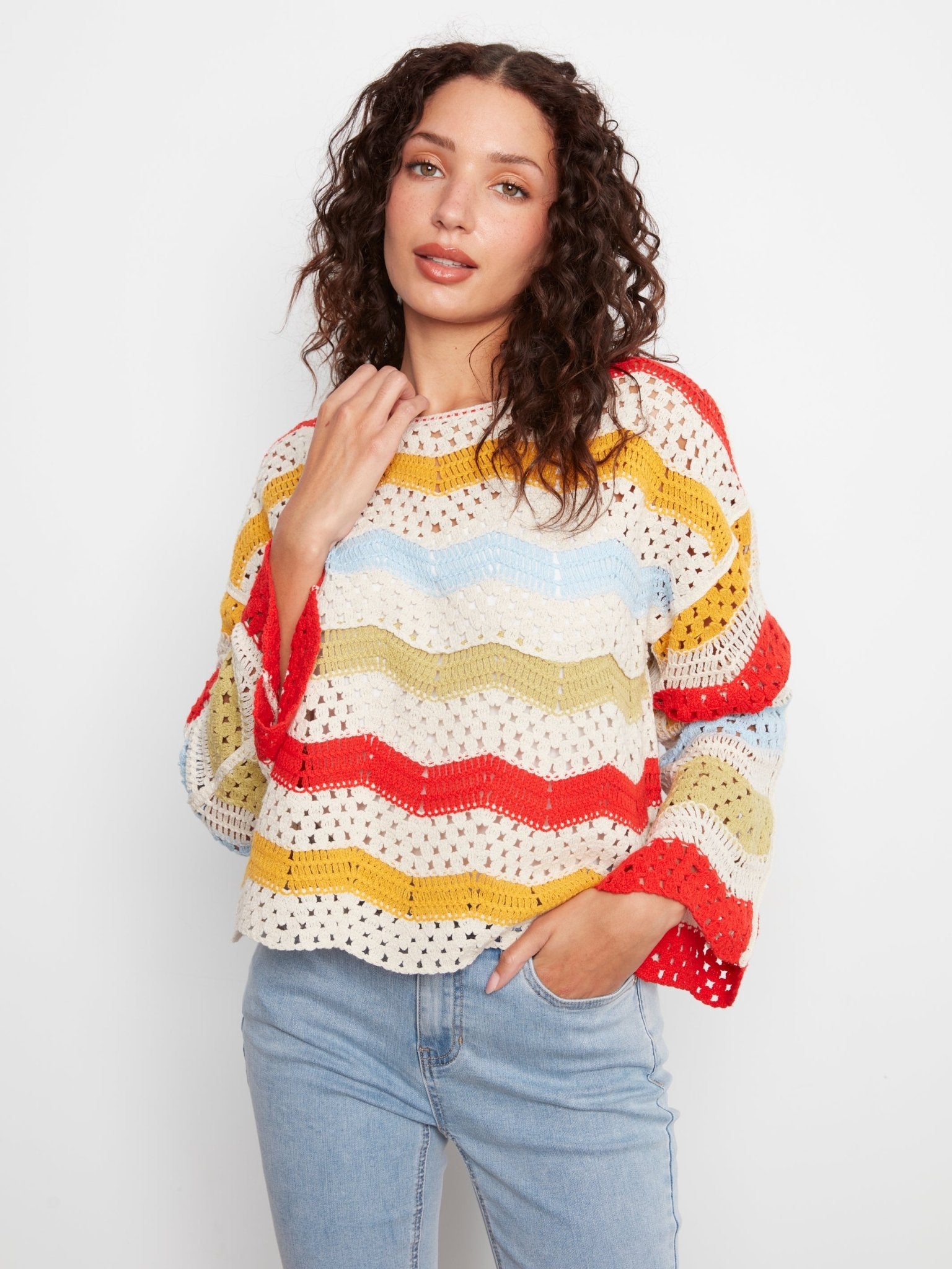 3/4 Sleeve Crochet Top - Charlie B - 690178750175 - Sugar River Shoppe - 