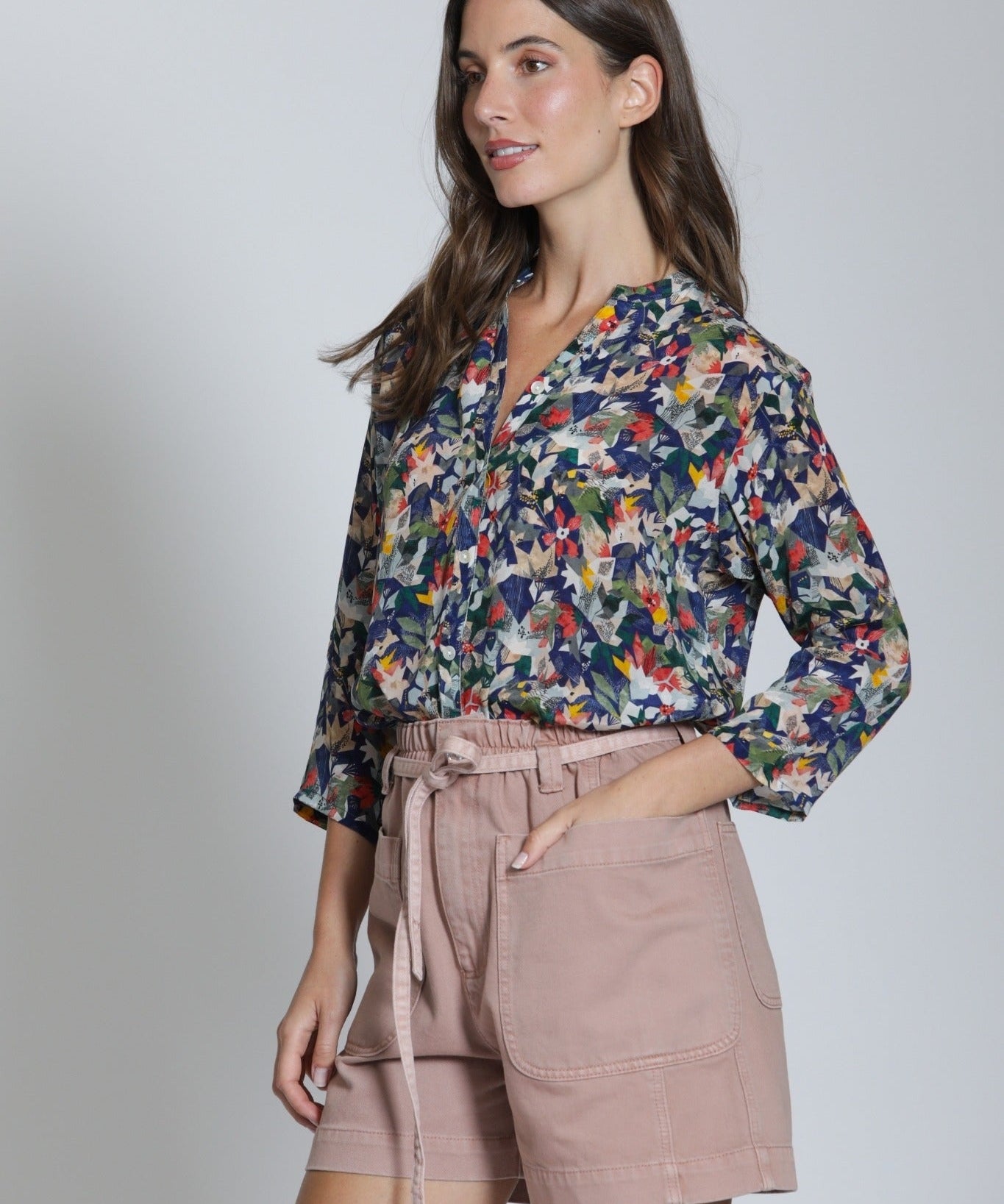 3/4 Sleeve Mandarin Collar Button - up - APNY - 605258062703 - Sugar River Shoppe - 