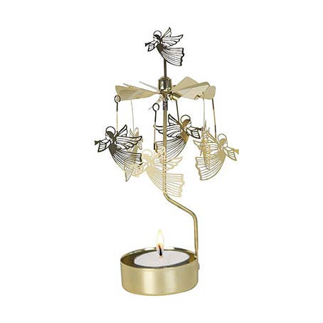 Rotary Candleholder Flying Angel Gold with tea light - Sugar River Shoppe