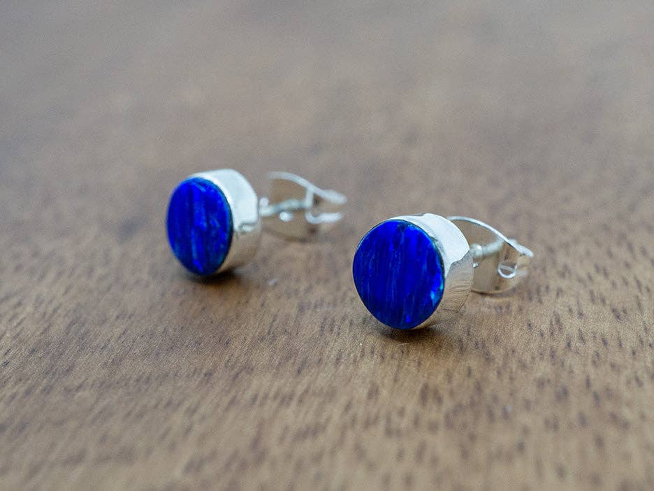 Round Opal Studs, Dark Blue