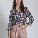 3/4 Sleeve Mandarin Collar Button-up