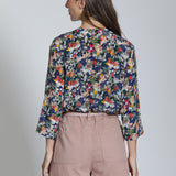 3/4 Sleeve Mandarin Collar Button-up