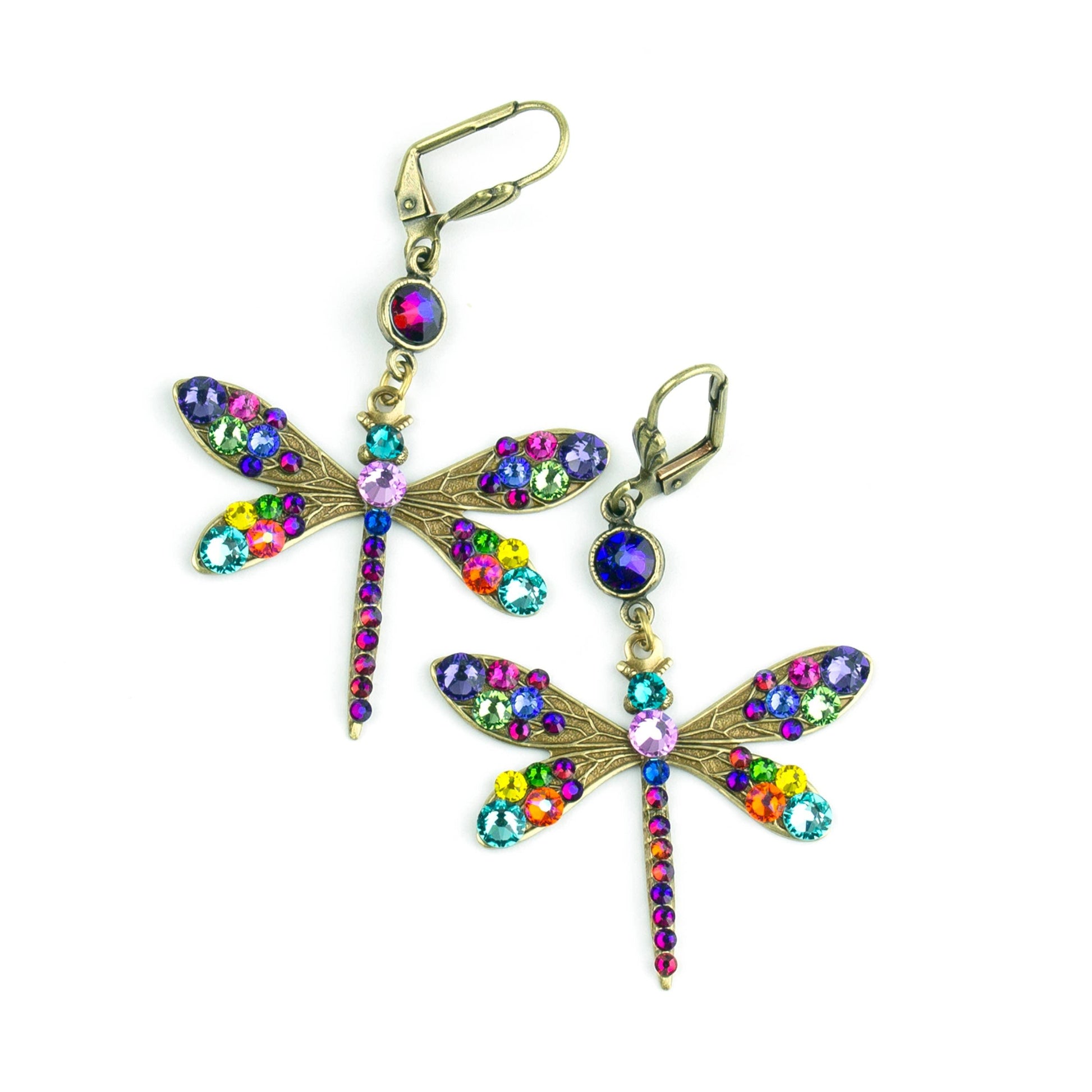 Oriana Crystal Dragonfly Earrings: Leverback - Sugar River Shoppe