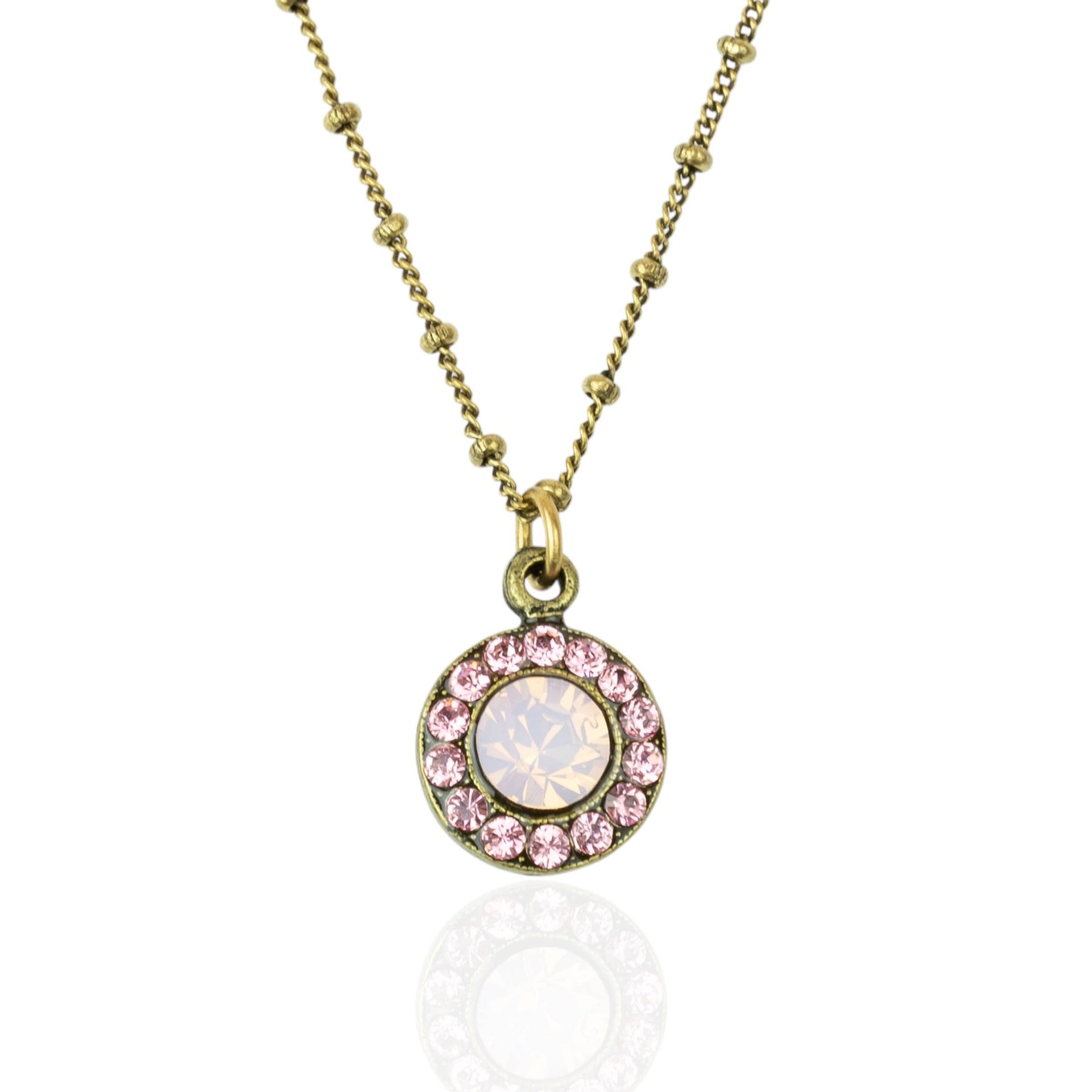 Rose Opal Halo Crystal Pendant Necklace