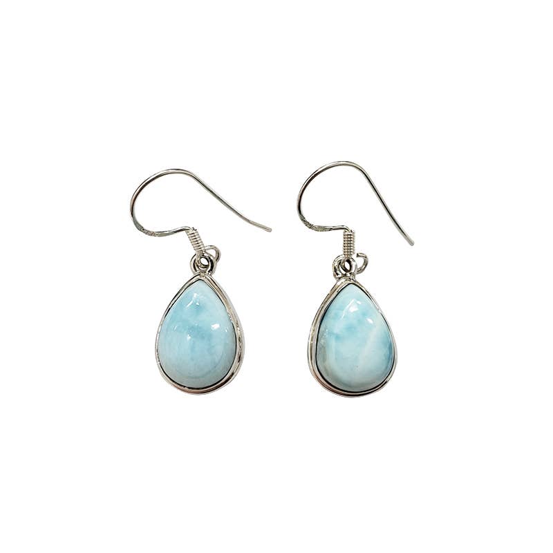 Larimar Stone Sterling Silver Earrings On Hooks