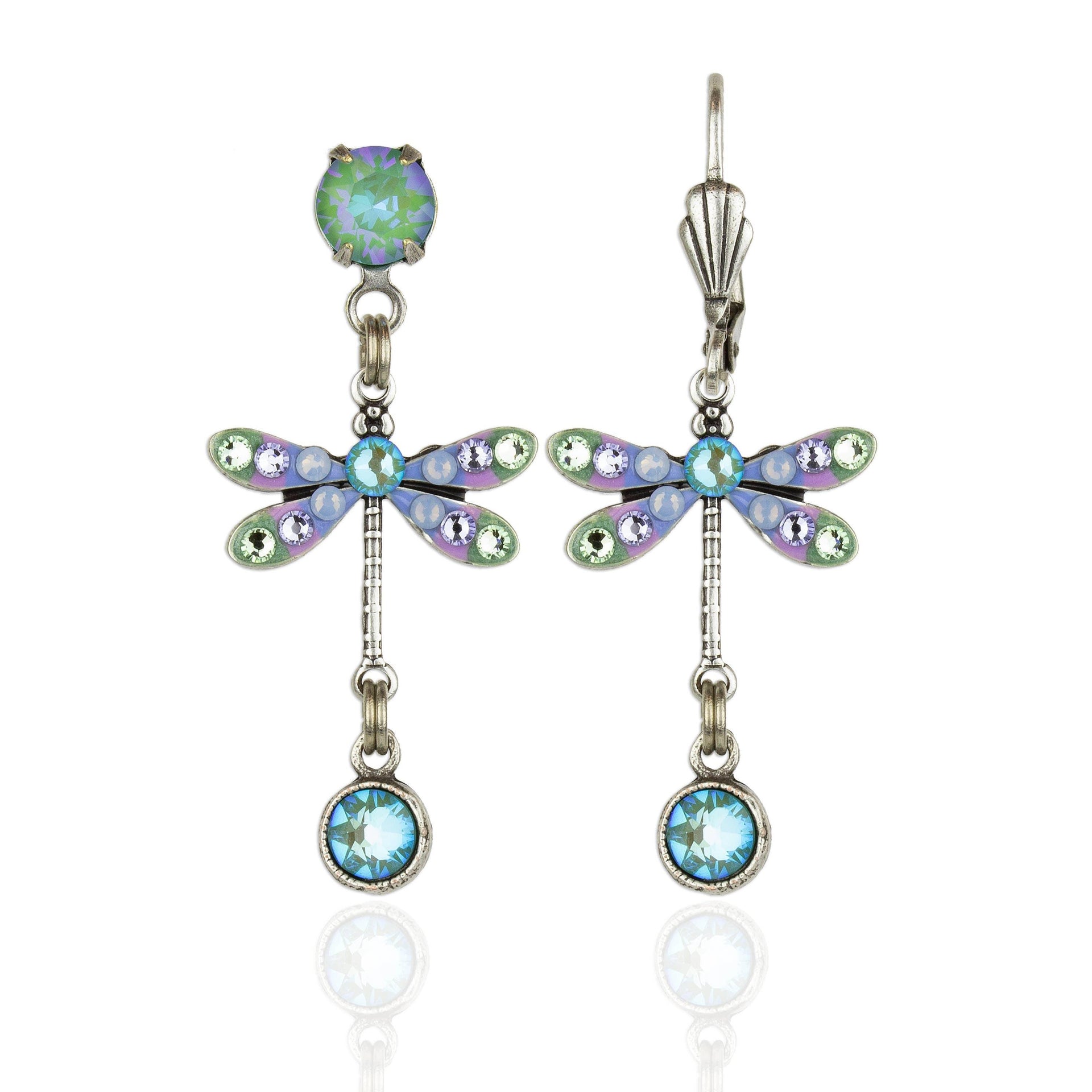 Brisa Crystal Dragonfly Earrings: Leverback - Sugar River Shoppe