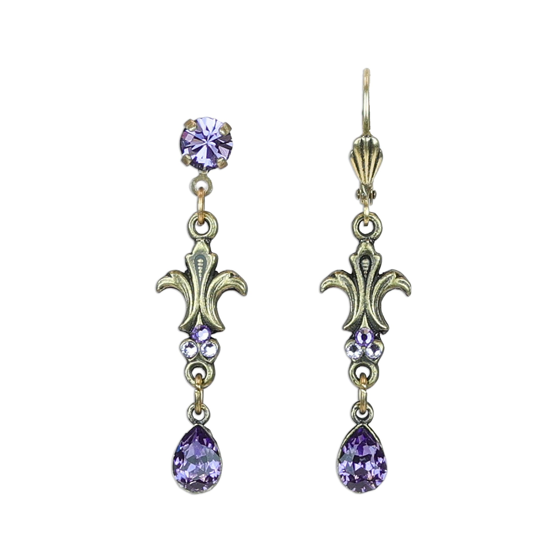 Timeless Romantic Purple Teardrop Crystal Earrings: Leverback