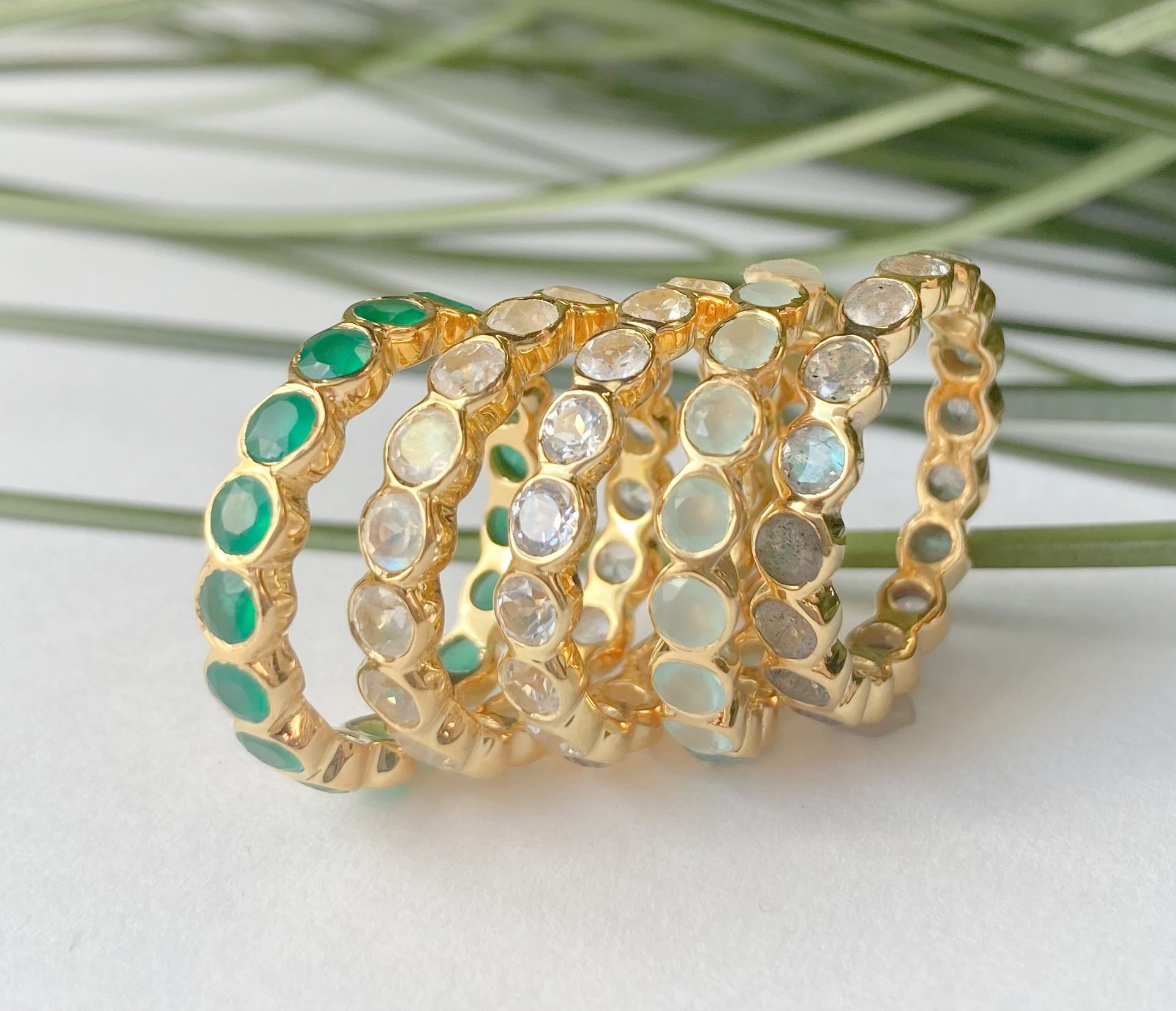 Precious Eternity Band Ring in Gold Vermeil: Aqua Blue Chalcedony / Size 7