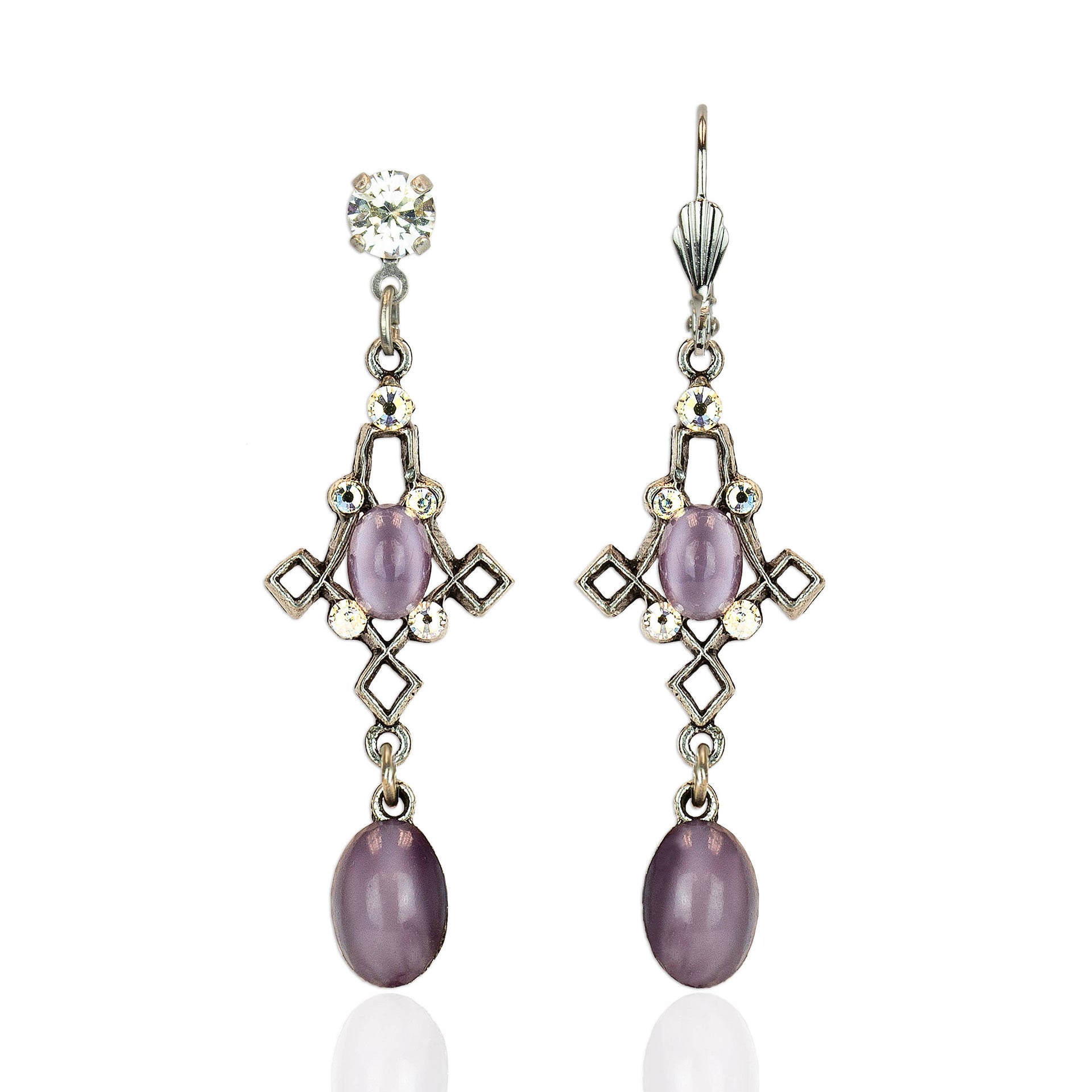 Lavender Glass Stone Drop Earrings: Leverback