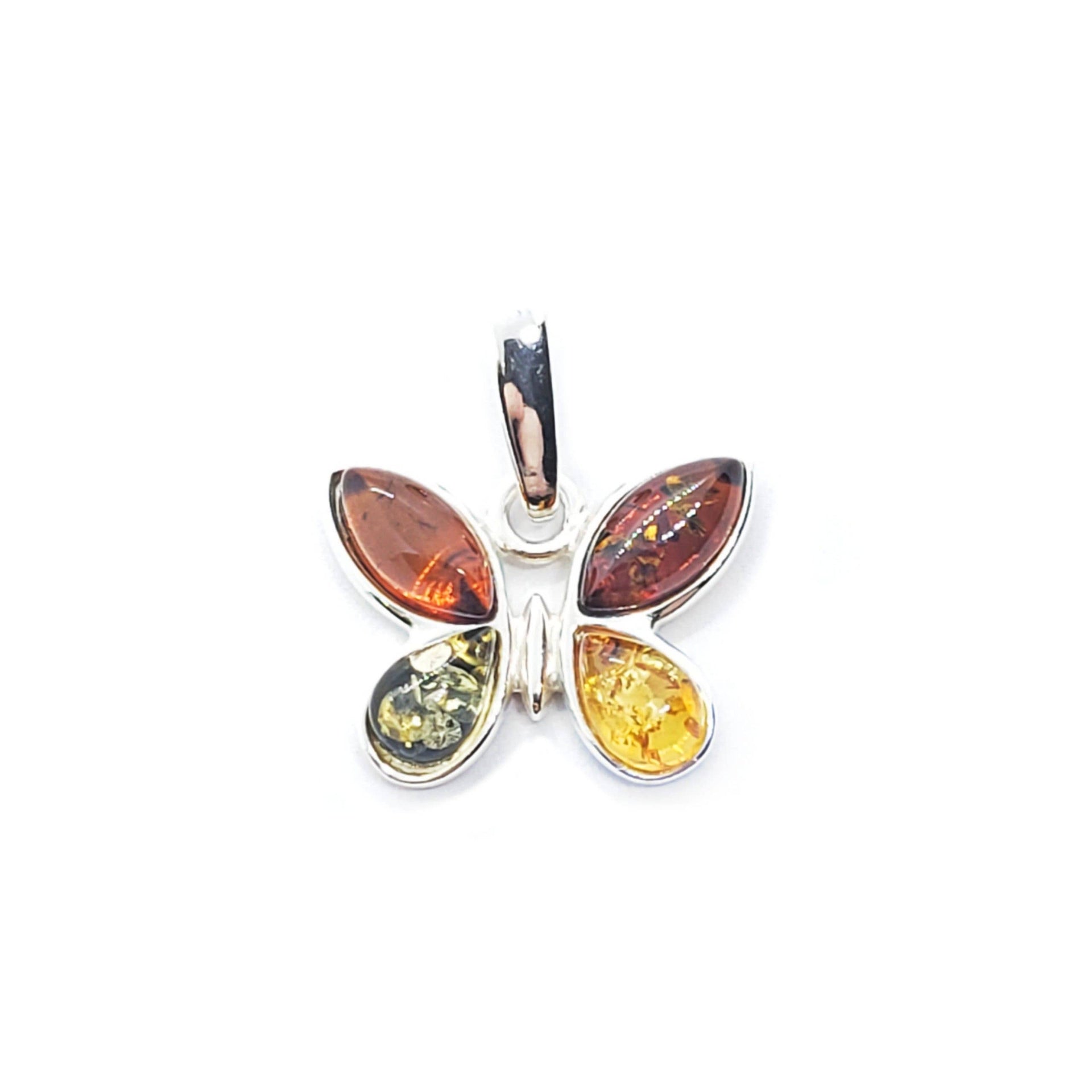 Multi-Color Amber Sterling Silver Small Butterfly Pendant