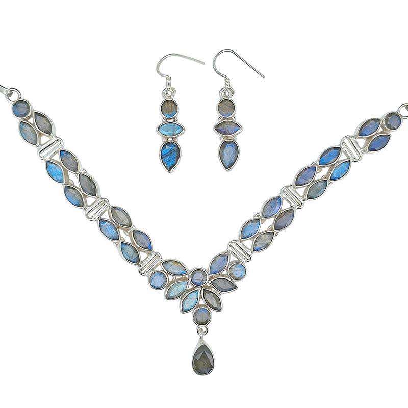 Faceted Labradorite 2 Piece Set Necklace and Earrings