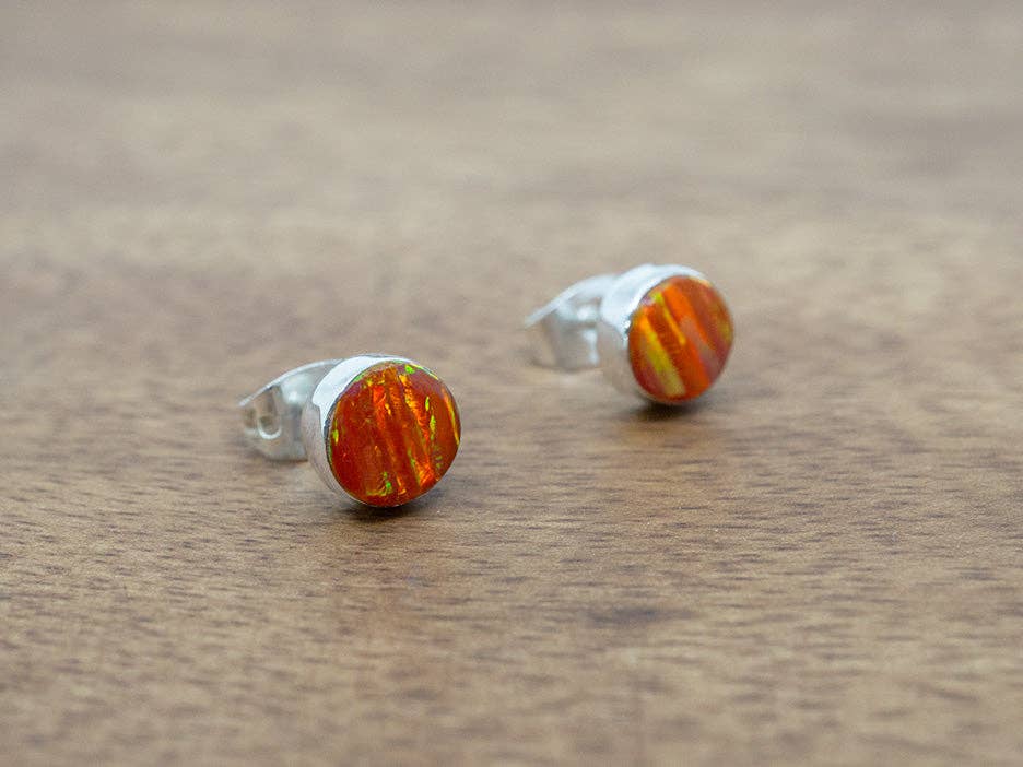 Round Opal Studs, Orange