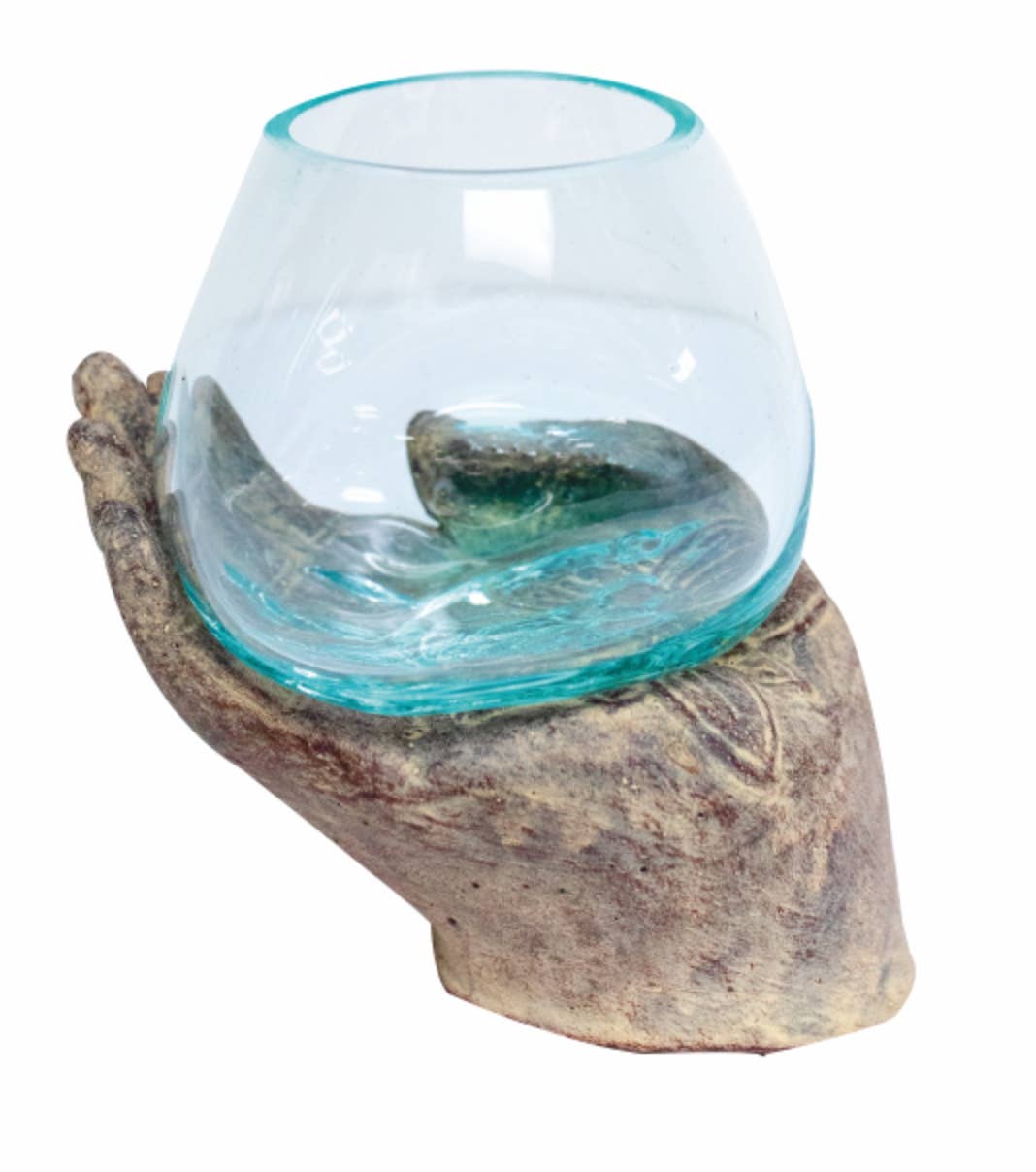 Glass Bowl- Hand Cut Stone Hand