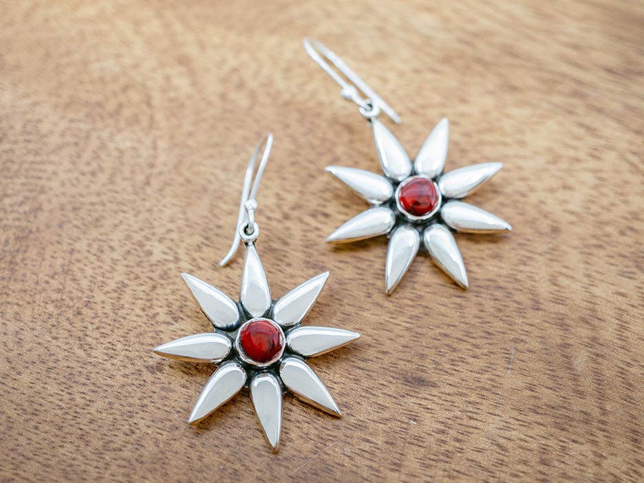 Mini Sunburst Earring on Hook - Red Jasper