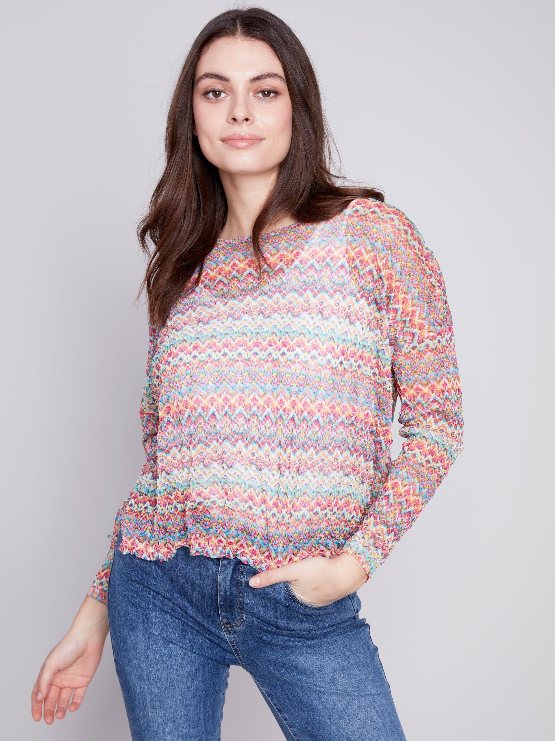 Crewneck Top with Slits at Sides - Sugar River Shoppe