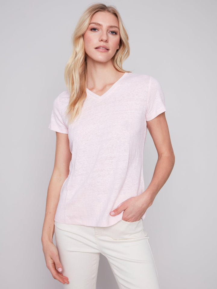 Short Sleeve V Neck Linen T-Shirt - Sugar River Shoppe