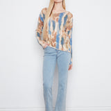 Printed Long Sleeve V-Neck Top