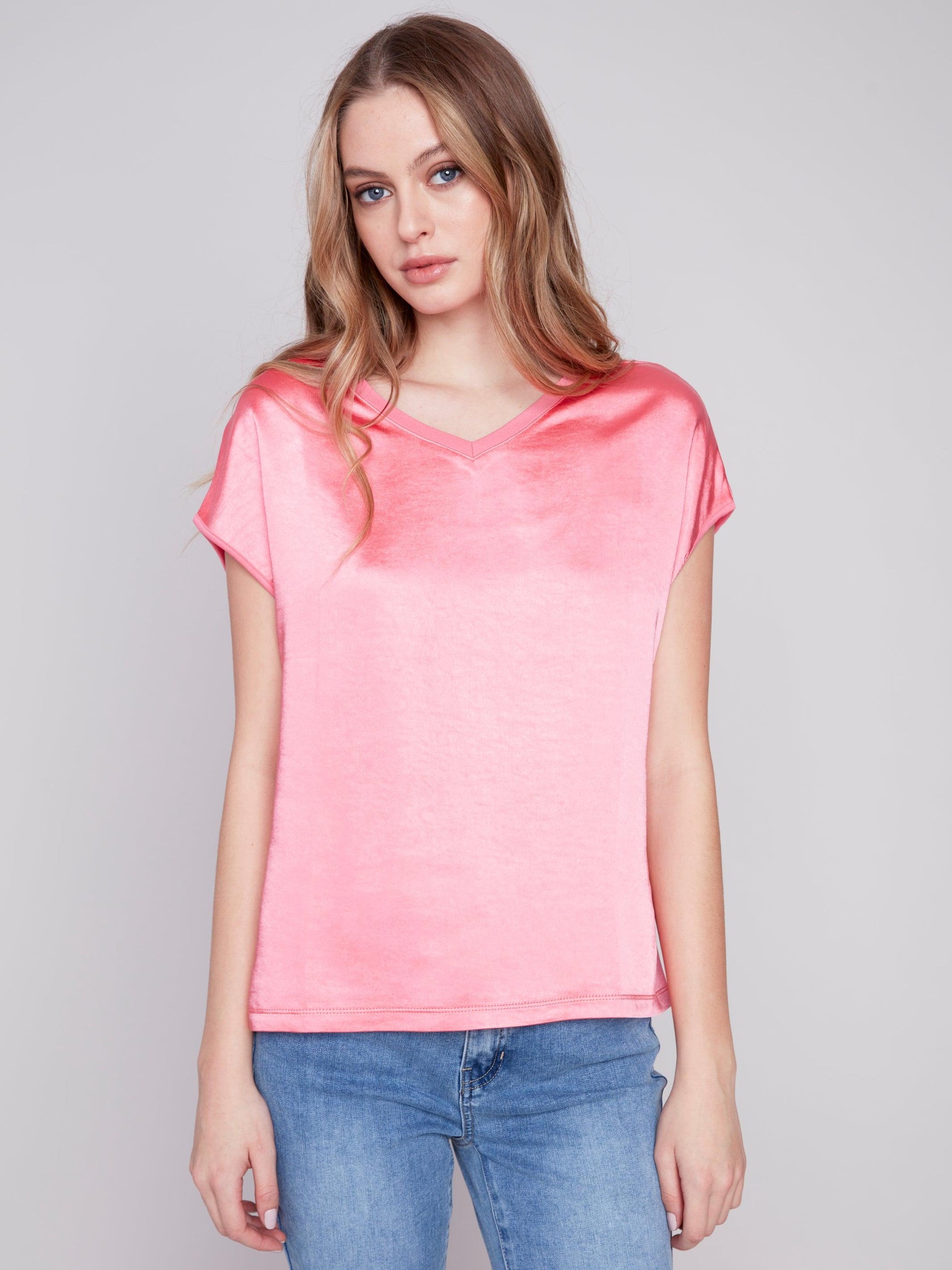 Satin Knit Combo V-Neck - Sugar River Shoppe