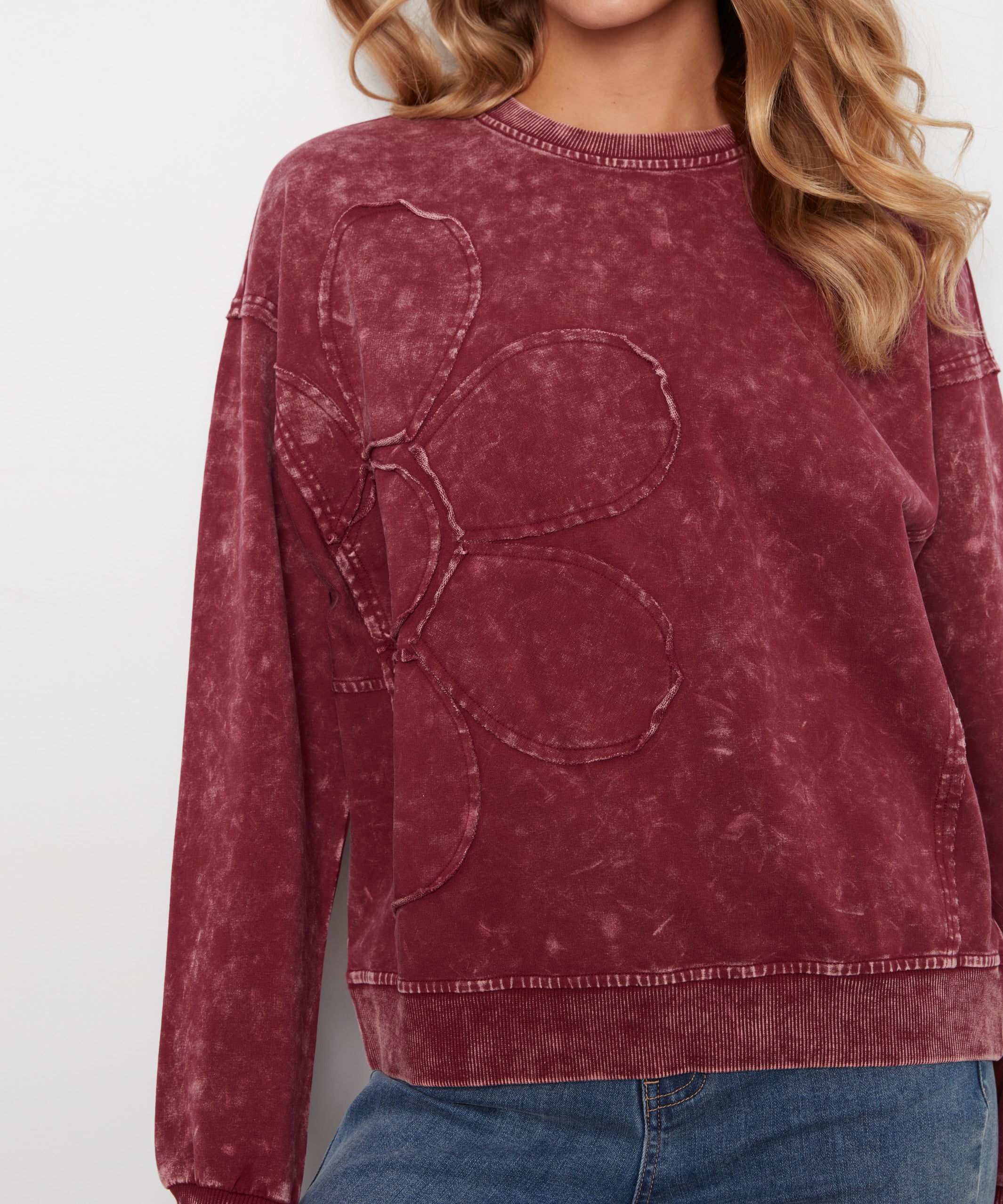 Long Sleeve Top With Flower Appliqué