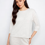 Soft Scuba 3/4 Sleeve Top with Blanket Stitch