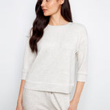 Soft Scuba 3/4 Sleeve Top with Blanket Stitch