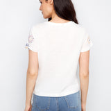 Embroidered Front Cotton Jersey T-Shirt with Rolled Cuffs