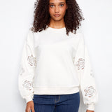 Long Sleeve French Terry Top with Sleeve Embroidery