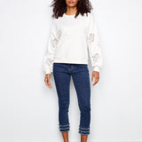 Long Sleeve French Terry Top with Sleeve Embroidery