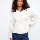 Long Sleeve French Terry Top with Sleeve Embroidery