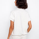 Short Sleeve Half-Zip Collar Top with Blanket Stitch