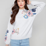 Mock Neck Sweater with Placed Print