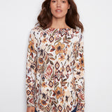 Printed Long Sleeves Boat Neck With Pockets