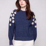 Crew Neck Sweater with Embroidery Details