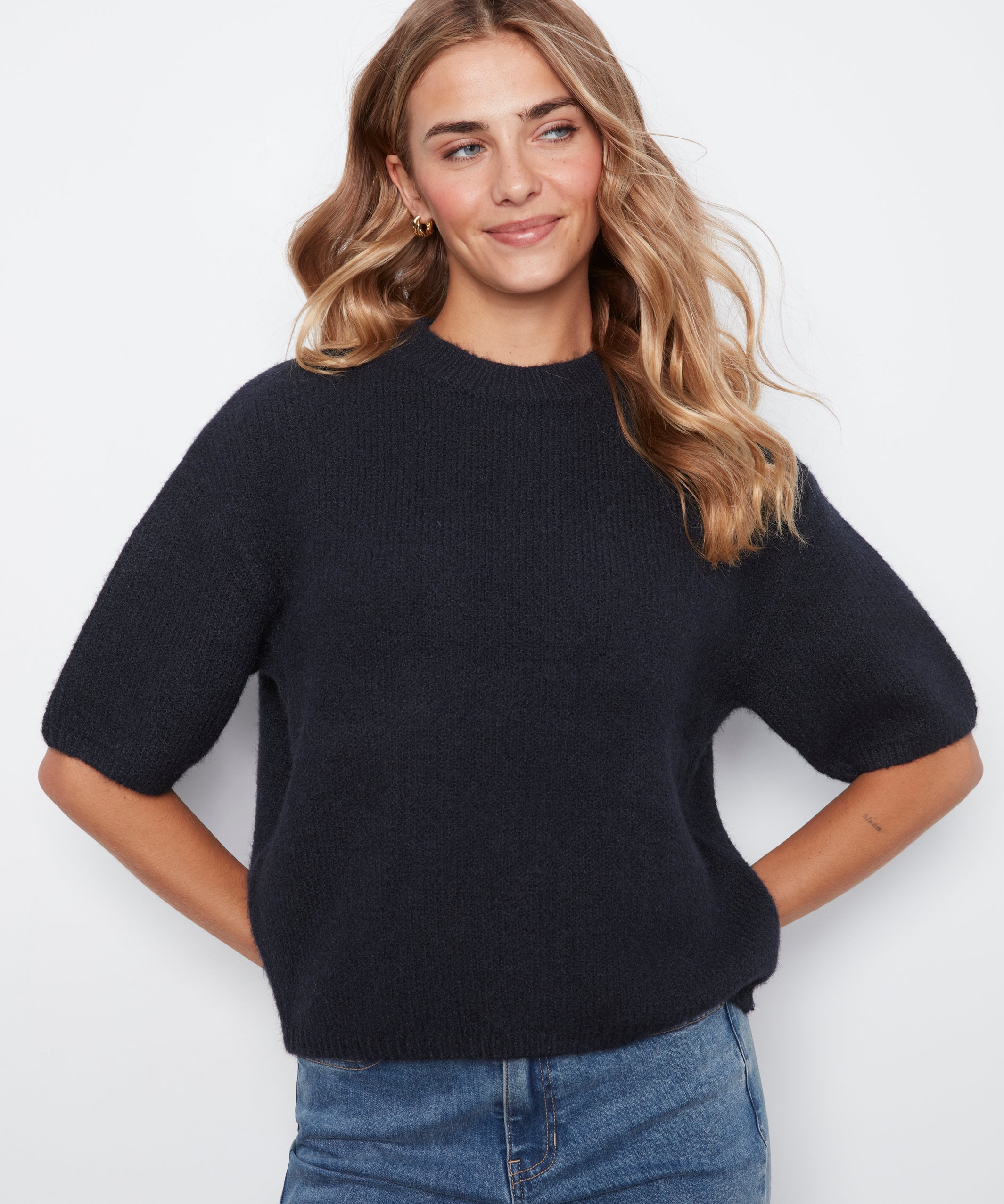 Balloon Elbow Sleeve Knit Sweater