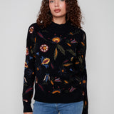 All Over Embroidered Mock Neck Sweater