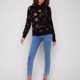 All Over Embroidered Mock Neck Sweater